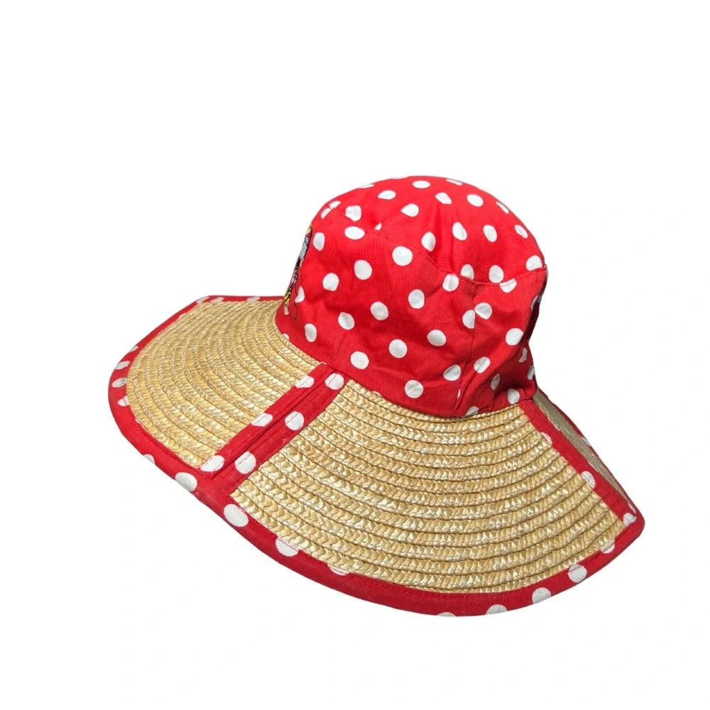 Walt Disney World polka dot Minnie Mouse red white sun hat straw vacation resort